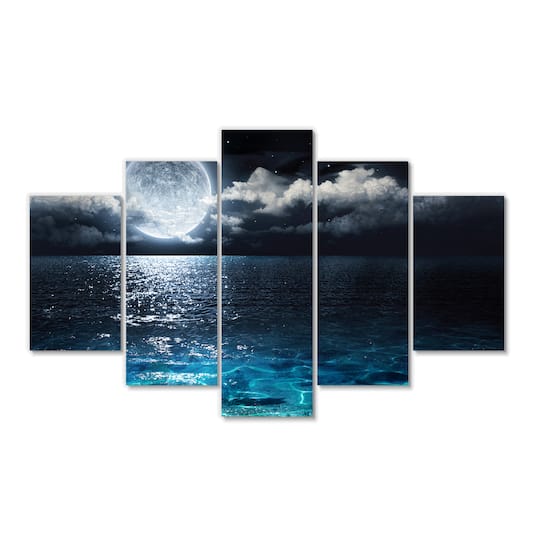 Designart - Romantic Full Moon Over Sea - Seascape Canvas Art Print